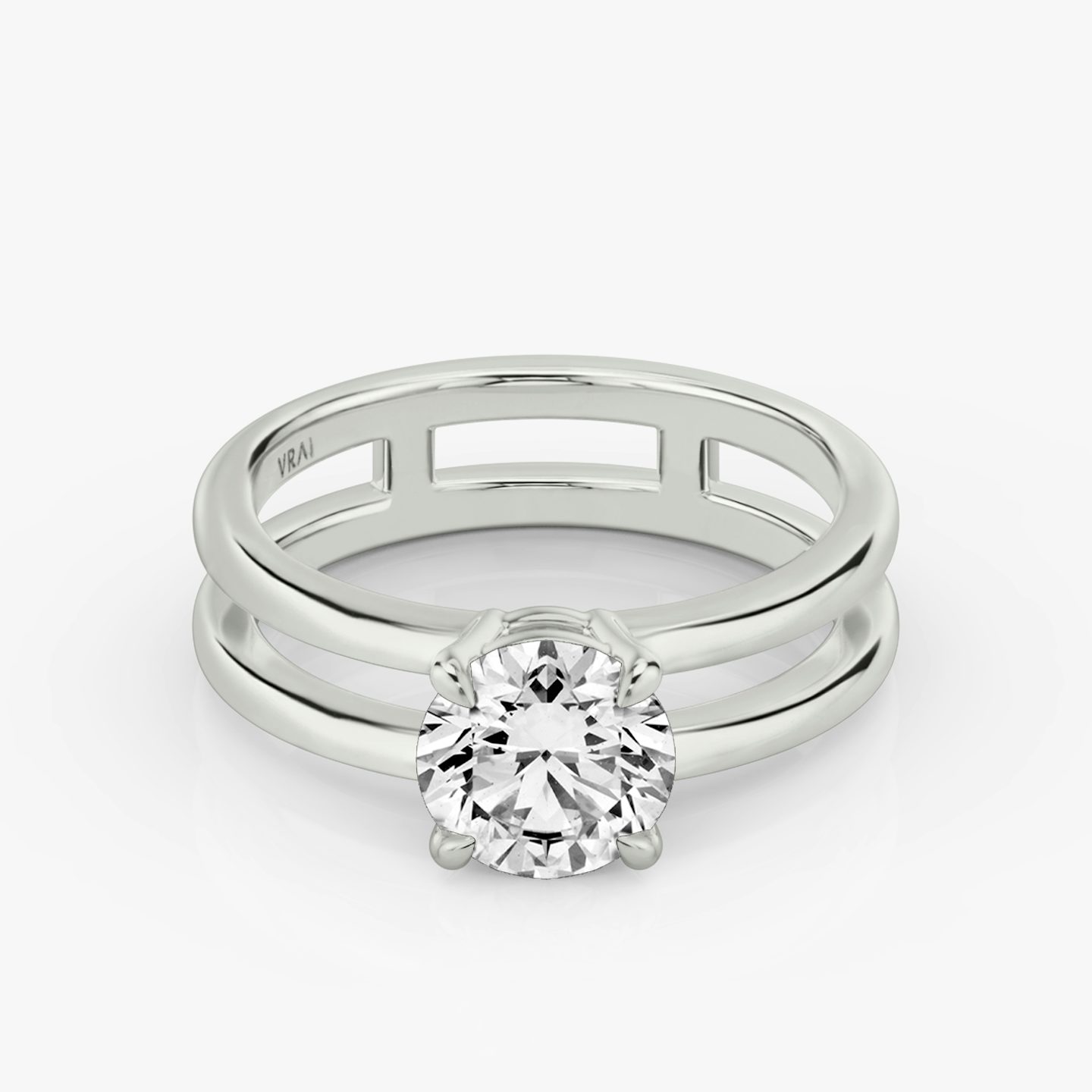 The Double Band | Round Brilliant | 18k | 18k White Gold | Band: Plain | Carat weight: 2 | Diamond orientation: vertical