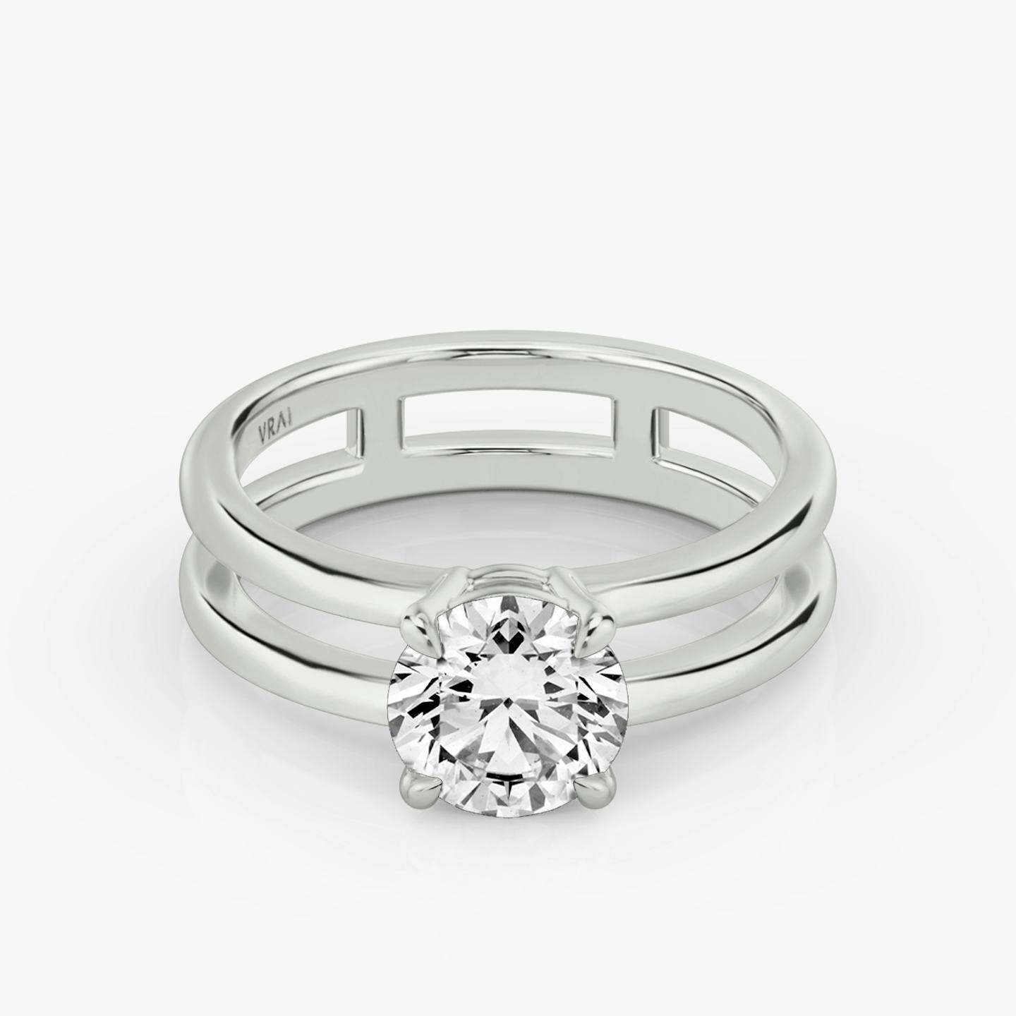 The Double Band | Round Brilliant | Platinum | Band: Plain | Carat weight: See full inventory | Diamond orientation: vertical