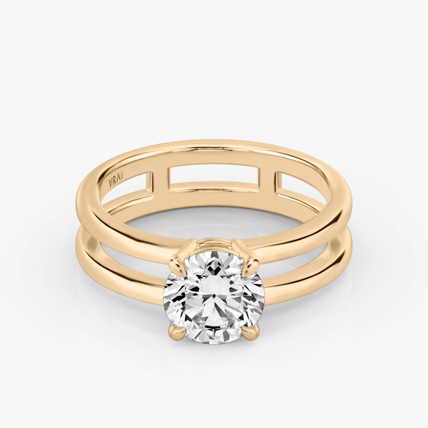 The Double Band | Round Brilliant | 14k | 14k Rose Gold | Band: Plain | Carat weight: 1½ | Diamond orientation: vertical
