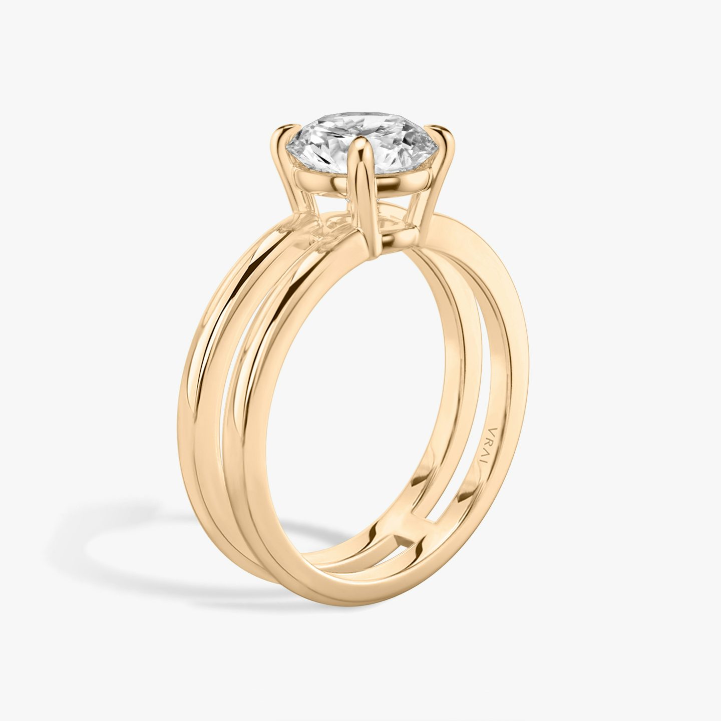 The Double Band | Round Brilliant | 14k | 14k Rose Gold | Band: Plain | Carat weight: 2 | Diamond orientation: vertical