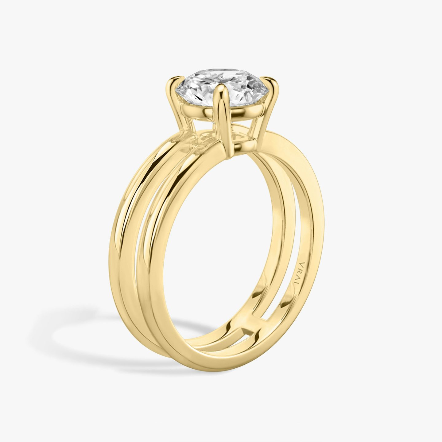 The Double Band | Round Brilliant | 18k | 18k Yellow Gold | Band: Plain | Carat weight: 1½ | Diamond orientation: vertical