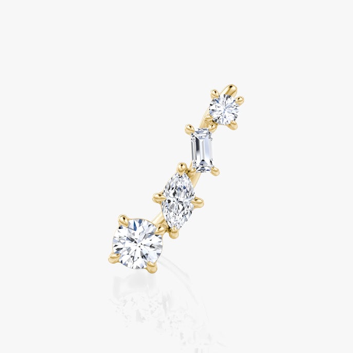 Shooting Star Ear ClimberRound Brilliant, Baguette and Marquise | Yellow Gold