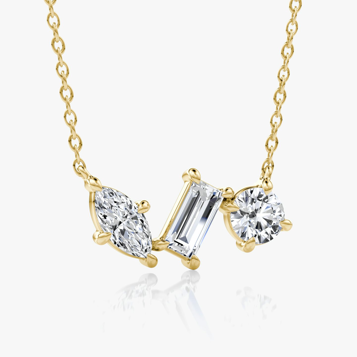 Orion Necklace | Round Brilliant, Baguette and Marquise | 14k | 18k Yellow Gold | Chain length: 16-18 | Diamond size: Original