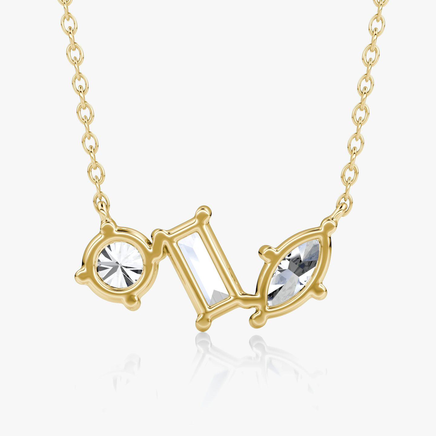 Collier Orion | Rond brillant, Baguette et Marquise | 14k | Or jaune 18 carats | Longueur de la chaîne: 16-18 | Taille des diamants: Original