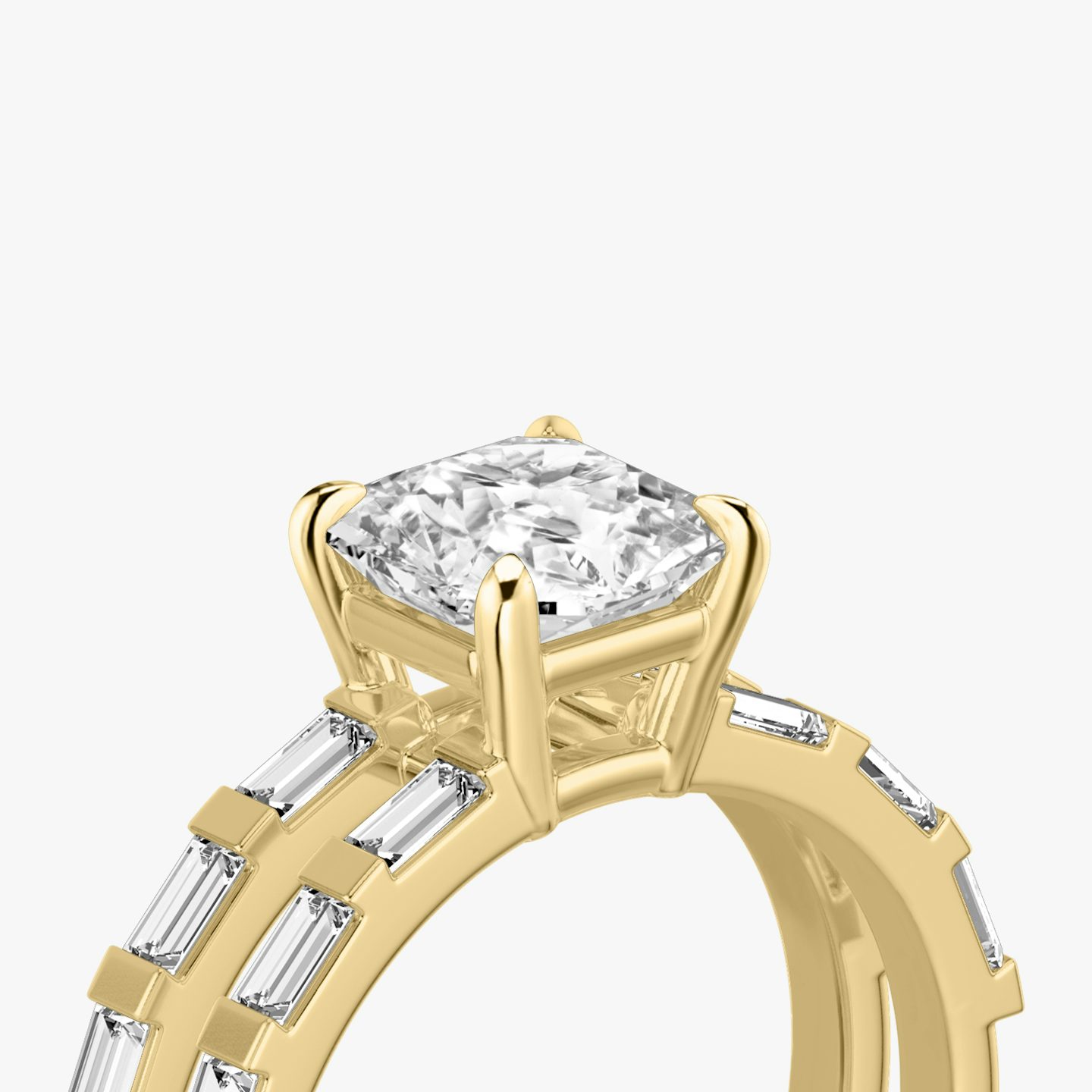 The Double Band | Asscher | 18k | 18k Yellow Gold | Band: Pavé | Band stone shape: Baguette | Diamond orientation: vertical | Carat weight: See full inventory