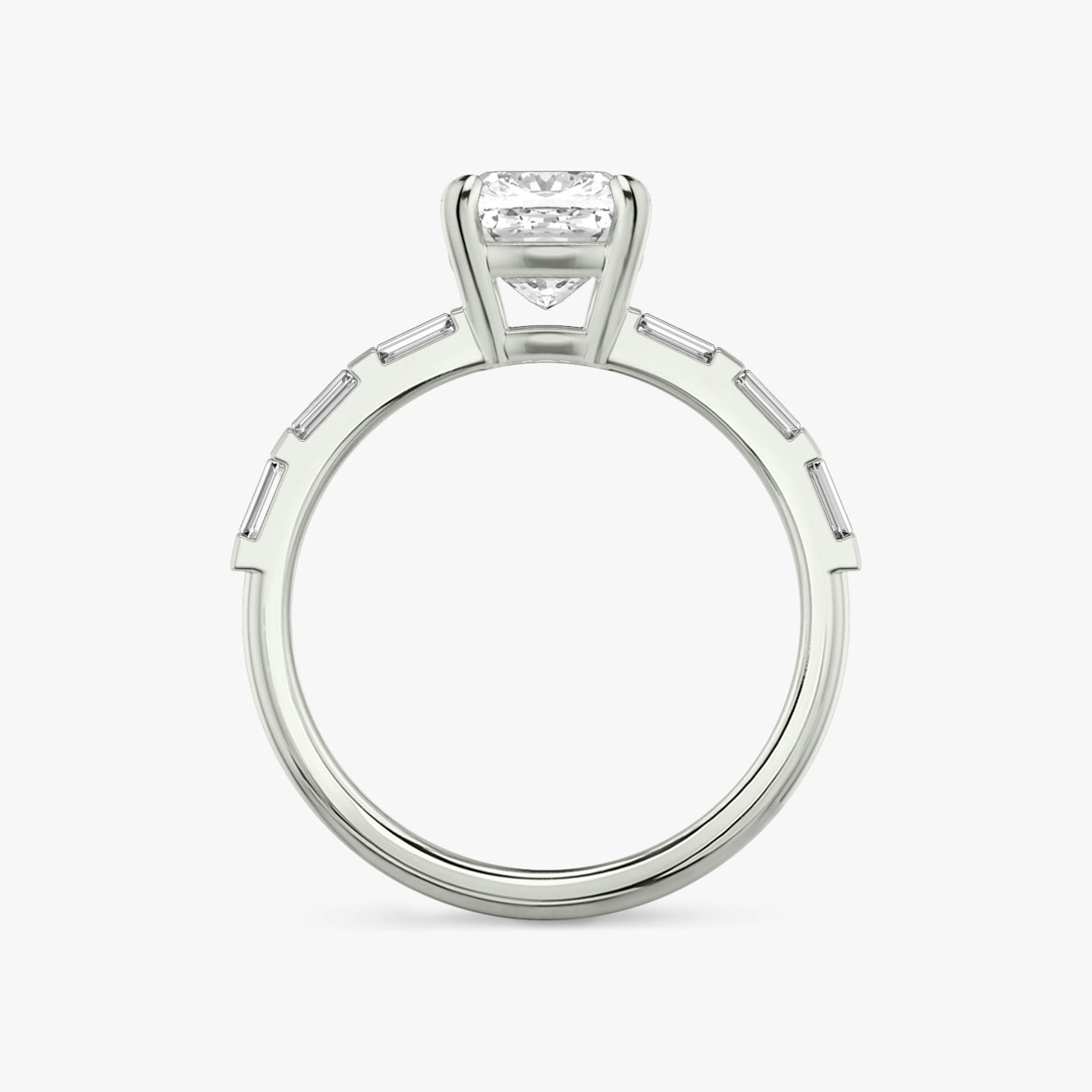 The Double Band | Pavé Cushion | Platinum | Band: Pavé | Band stone shape: Baguette | Diamond orientation: vertical | Carat weight: See full inventory