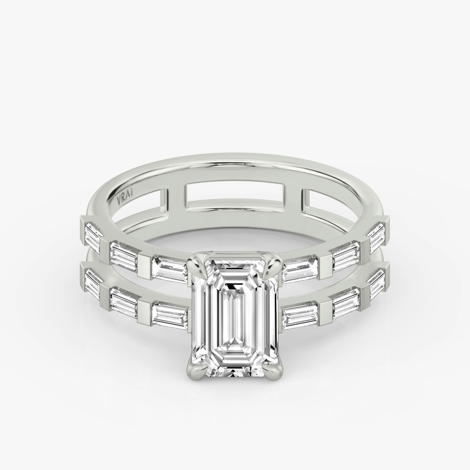 Double Band Emerald Engagement Ring | Platinum