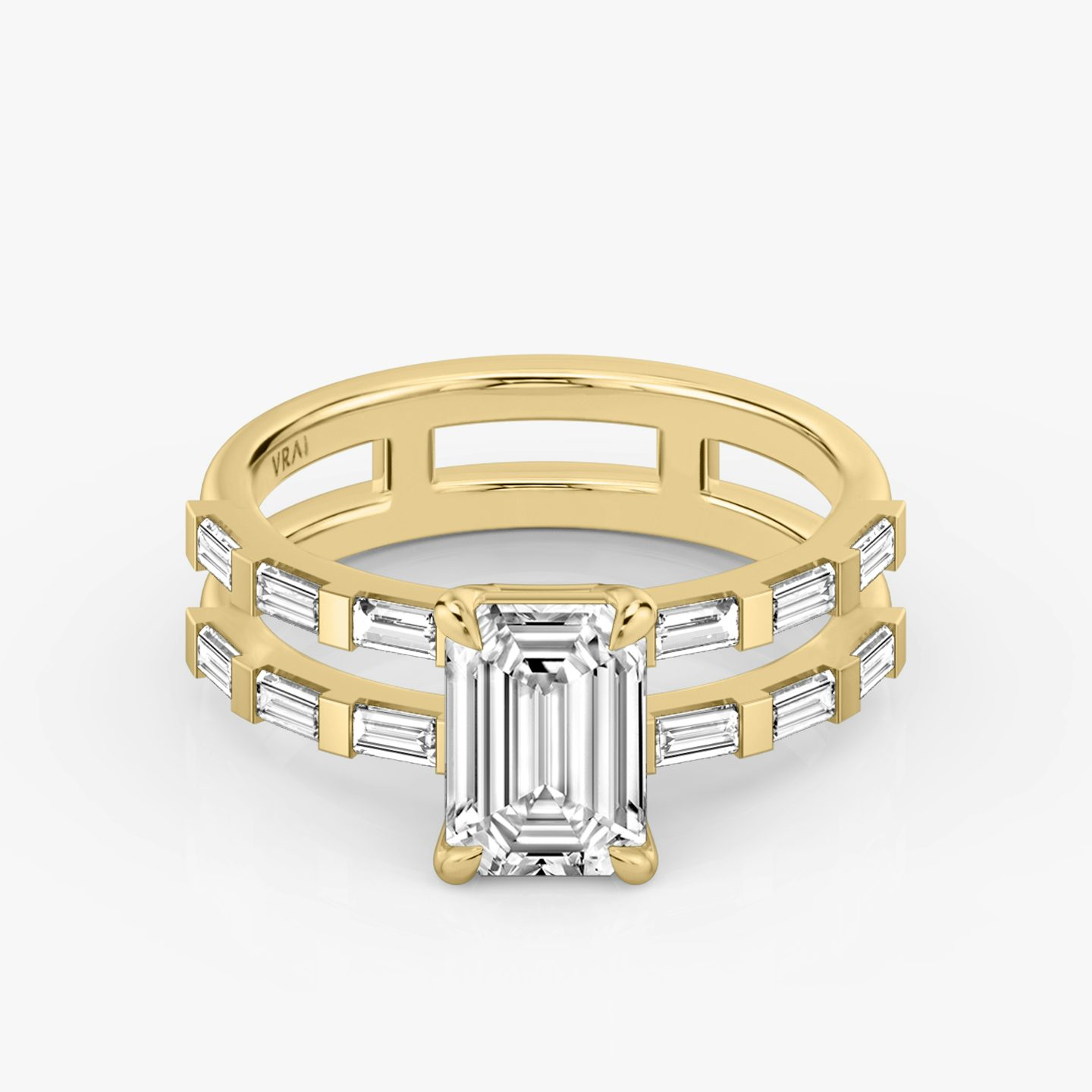 The Double Band | Emerald | 18k | 18k Yellow Gold | Band: Pavé | Band stone shape: Baguette | Diamond orientation: vertical | Carat weight: See full inventory
