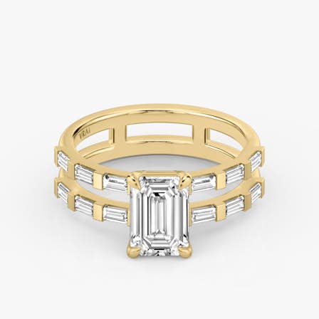 Emerald and Baguette Double Band Diamond Ring