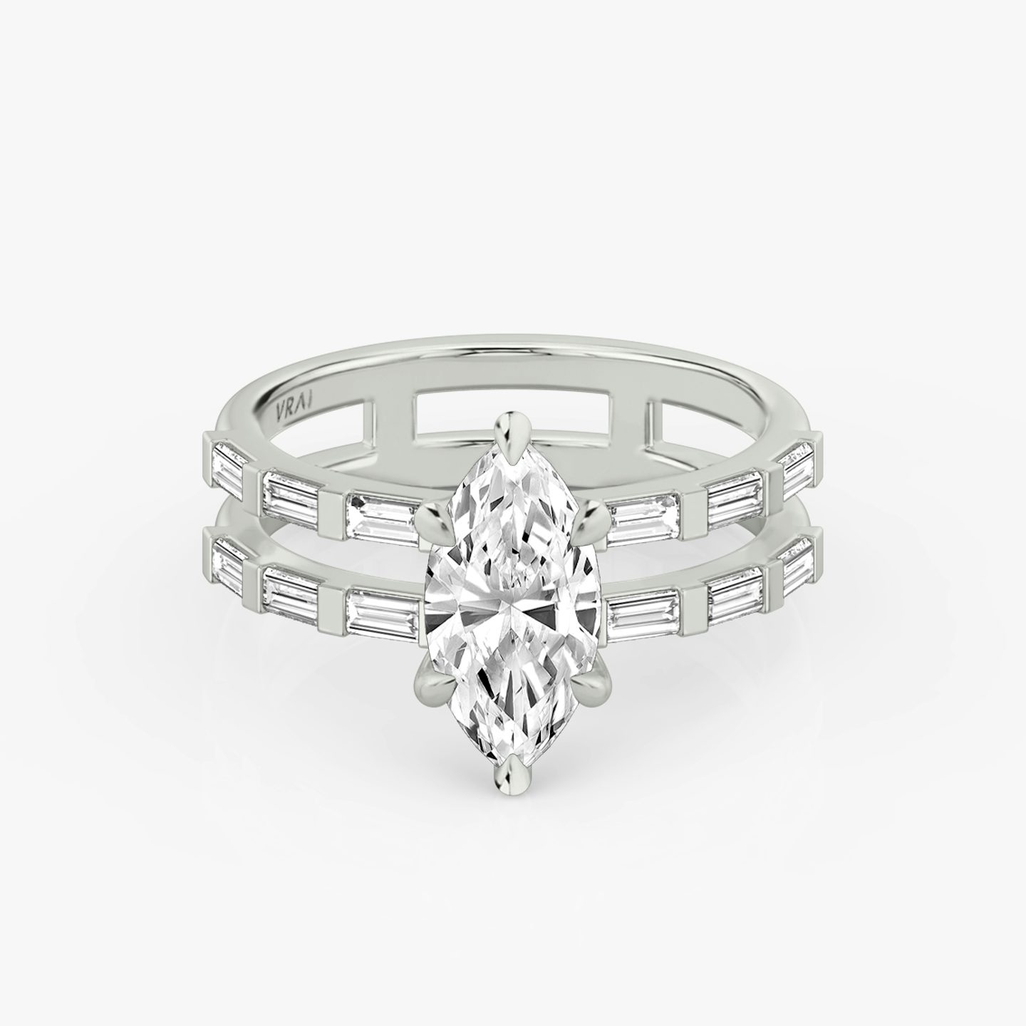 The Double Band | Pavé Marquise | 18k | 18k White Gold | Band: Pavé | Band stone shape: Baguette | Diamond orientation: vertical | Carat weight: See full inventory
