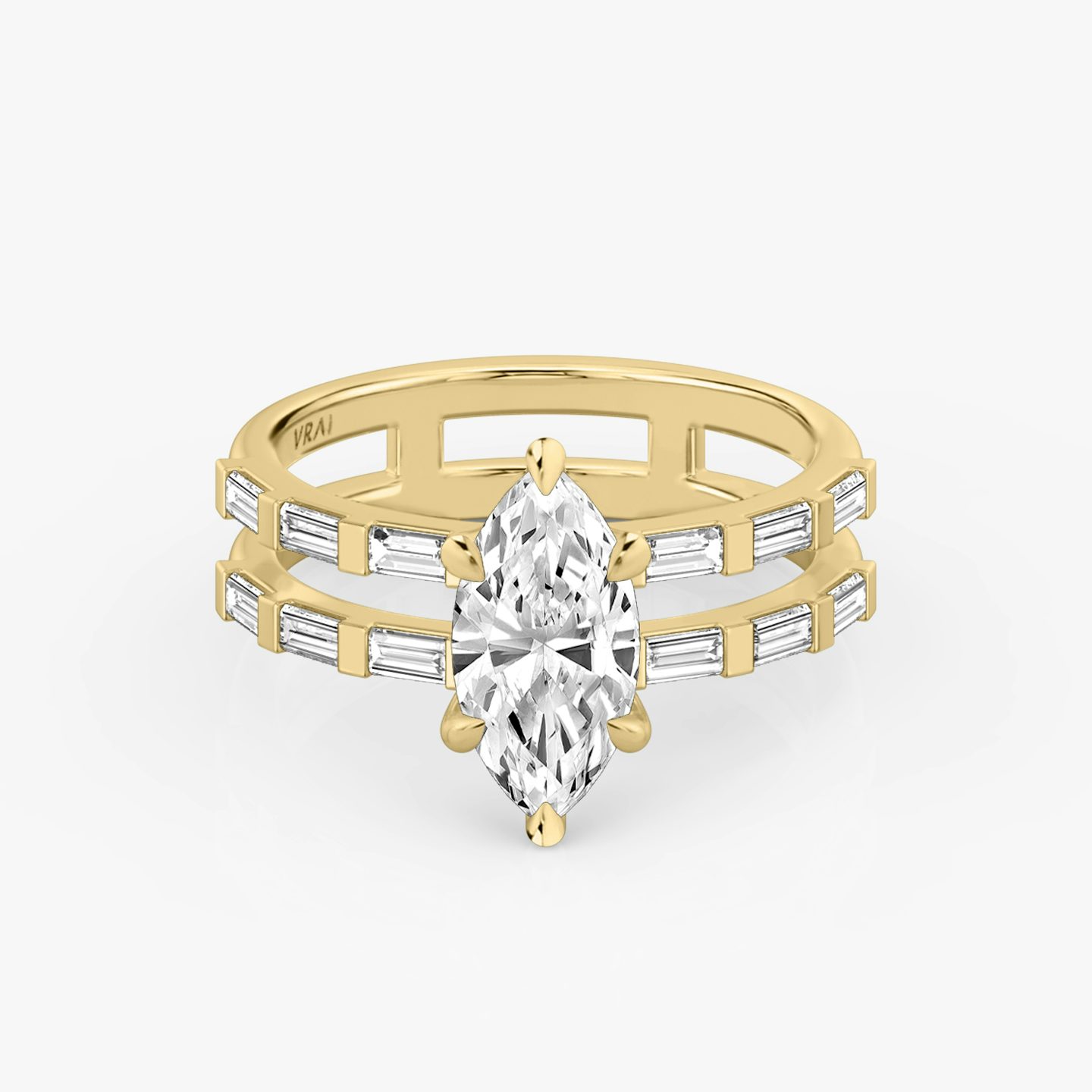 The Double Band | Pavé Marquise | 18k | 18k Yellow Gold | Band: Pavé | Band stone shape: Baguette | Diamond orientation: vertical | Carat weight: See full inventory