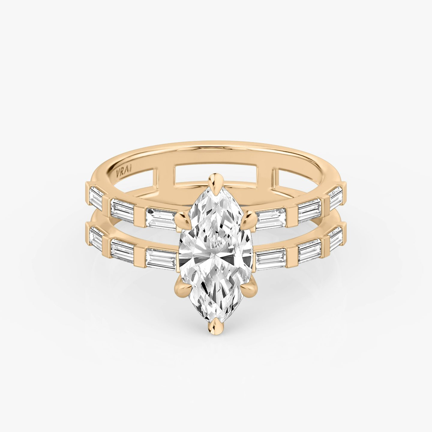 The Double Band | Pavé Marquise | 14k | 14k Rose Gold | Band: Pavé | Band stone shape: Baguette | Diamond orientation: vertical | Carat weight: See full inventory
