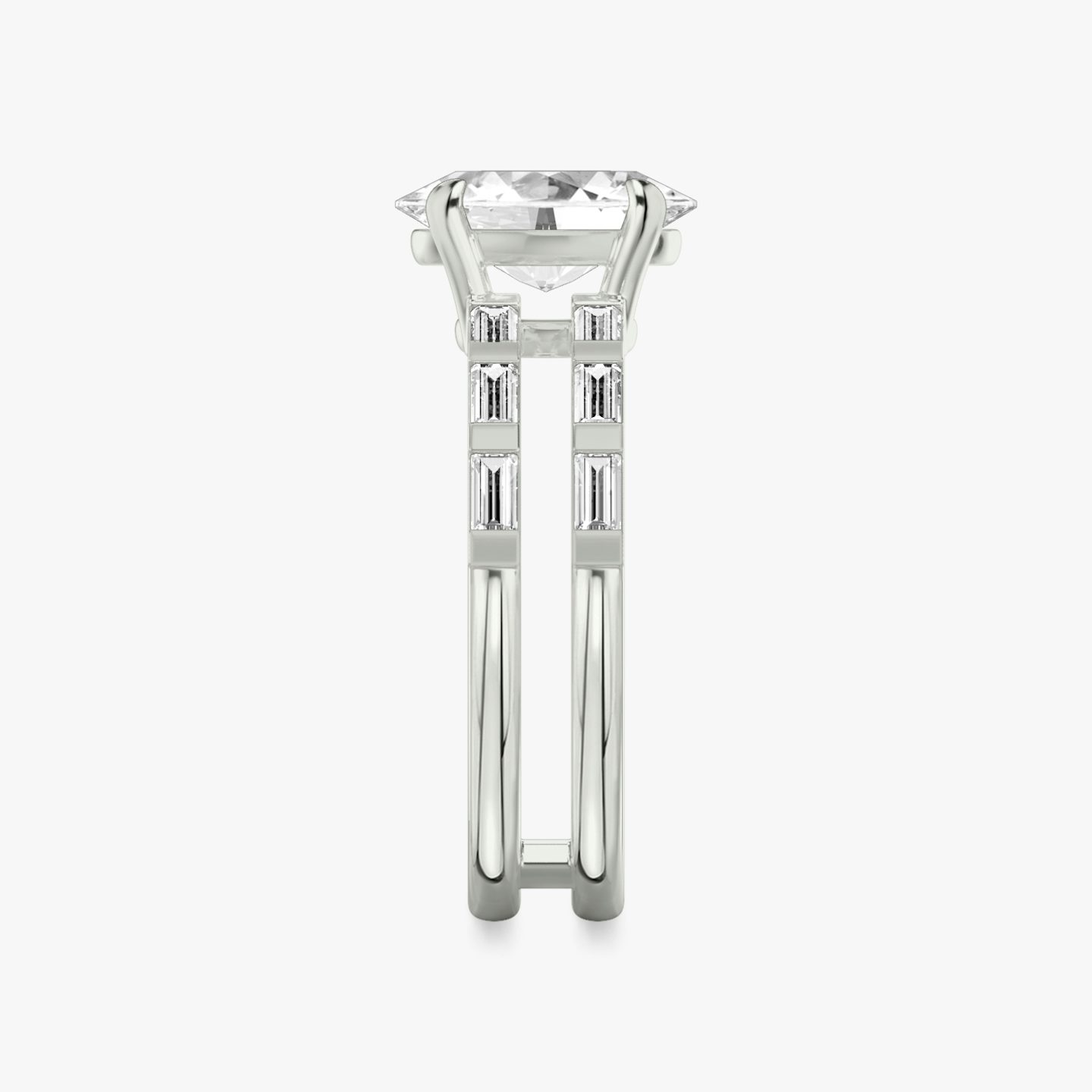 The Double Band | Oval | 18k | 18k White Gold | Band: Pavé | Band stone shape: Baguette | Diamond orientation: vertical | Carat weight: See full inventory