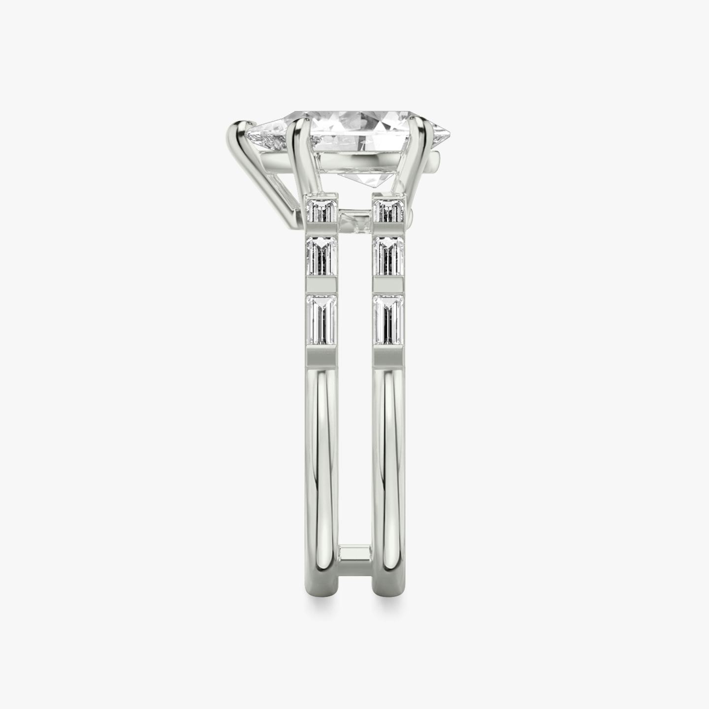 The Double Band | Pear | Platinum | Band: Pavé | Band stone shape: Baguette | Diamond orientation: vertical | Carat weight: See full inventory