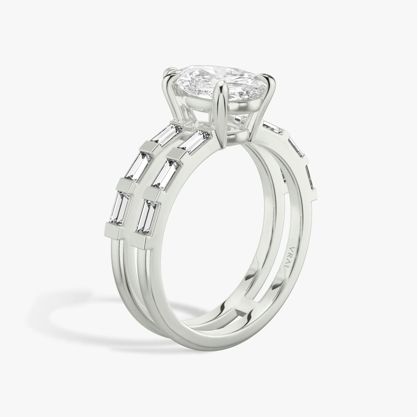 The Double Band | Pear | 18k | 18k White Gold | Band: Pavé | Band stone shape: Baguette | Diamond orientation: vertical | Carat weight: See full inventory