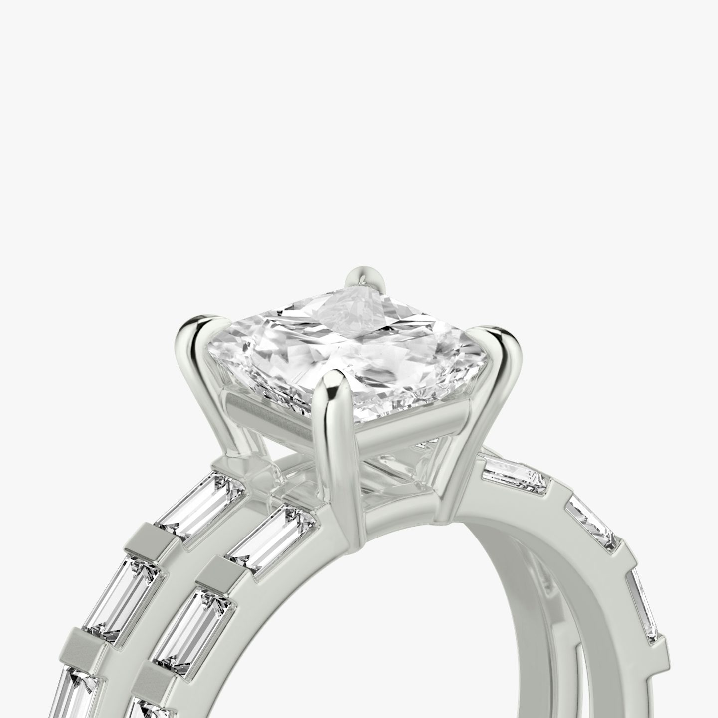 The Double Band | Princess | Platinum | Band: Pavé | Band stone shape: Baguette | Diamond orientation: vertical | Carat weight: See full inventory