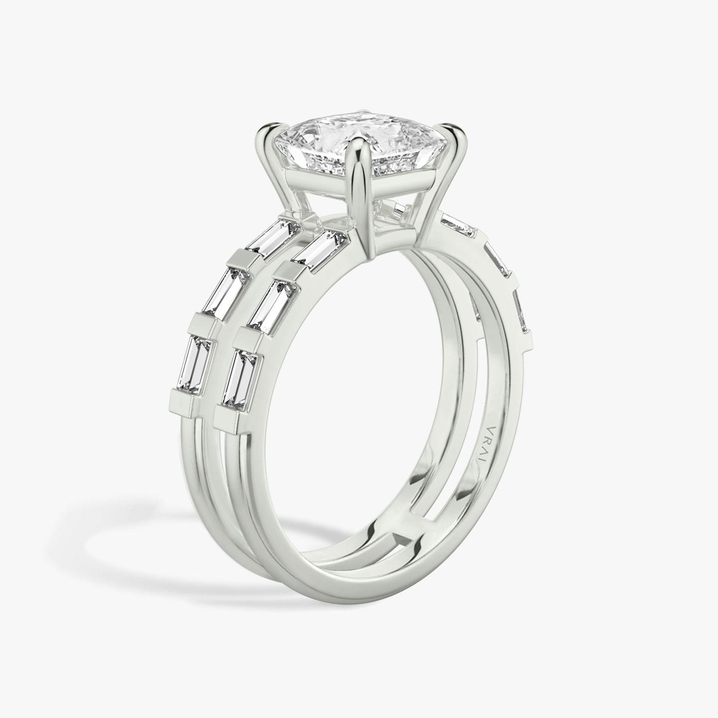 The Double Band | Princess | 18k | 18k White Gold | Band: Pavé | Band stone shape: Baguette | Diamond orientation: vertical | Carat weight: See full inventory