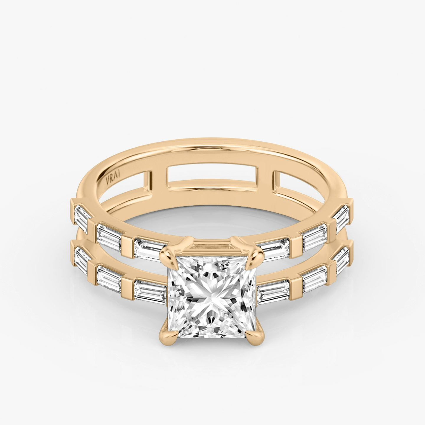 The Double Band | Princess | 14k | 14k Rose Gold | Band: Pavé | Band stone shape: Baguette | Diamond orientation: vertical | Carat weight: See full inventory