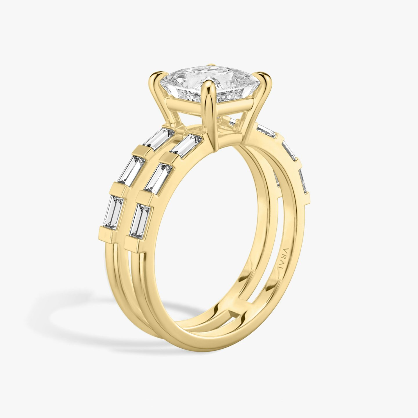 The Double Band | Princess | 18k | 18k Yellow Gold | Band: Pavé | Band stone shape: Baguette | Diamond orientation: vertical | Carat weight: See full inventory