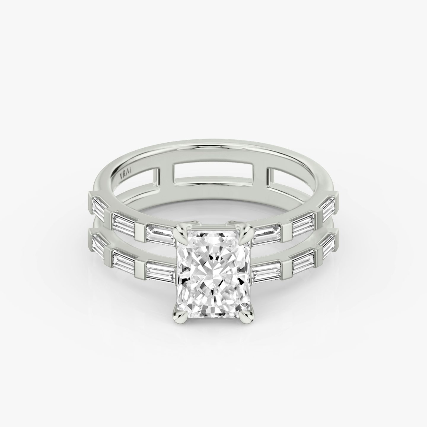 The Double Band | Radiant | 18k | 18k White Gold | Band: Pavé | Band stone shape: Baguette | Diamond orientation: vertical | Carat weight: See full inventory