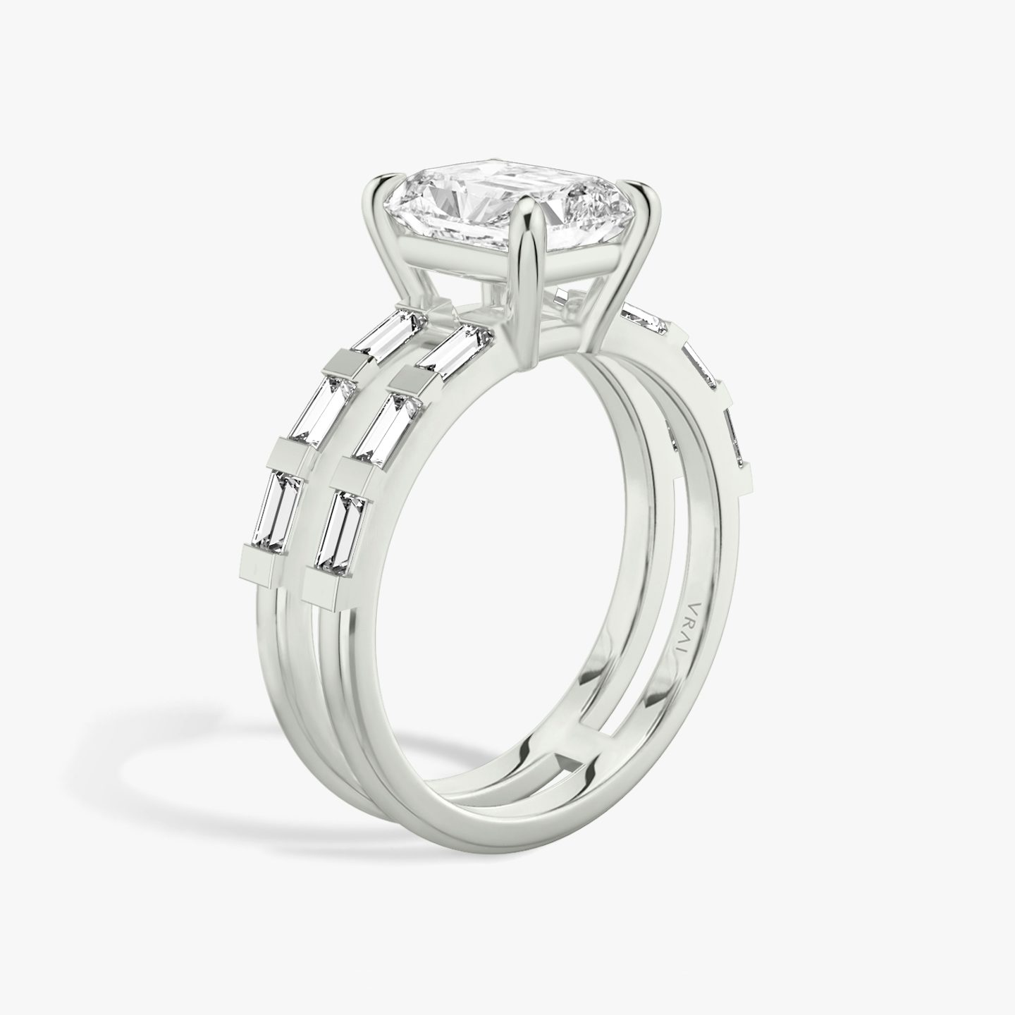 The Double Band | Radiant | 18k | 18k White Gold | Band: Pavé | Band stone shape: Baguette | Diamond orientation: vertical | Carat weight: See full inventory