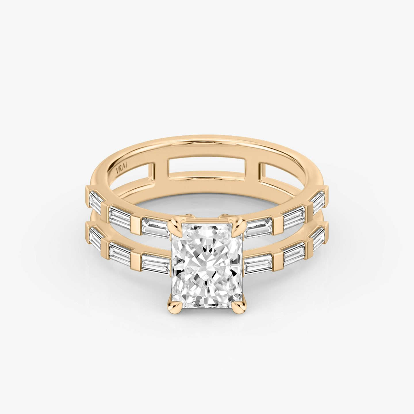 The Double Band | Radiant | 14k | 14k Rose Gold | Band: Pavé | Band stone shape: Baguette | Diamond orientation: vertical | Carat weight: See full inventory