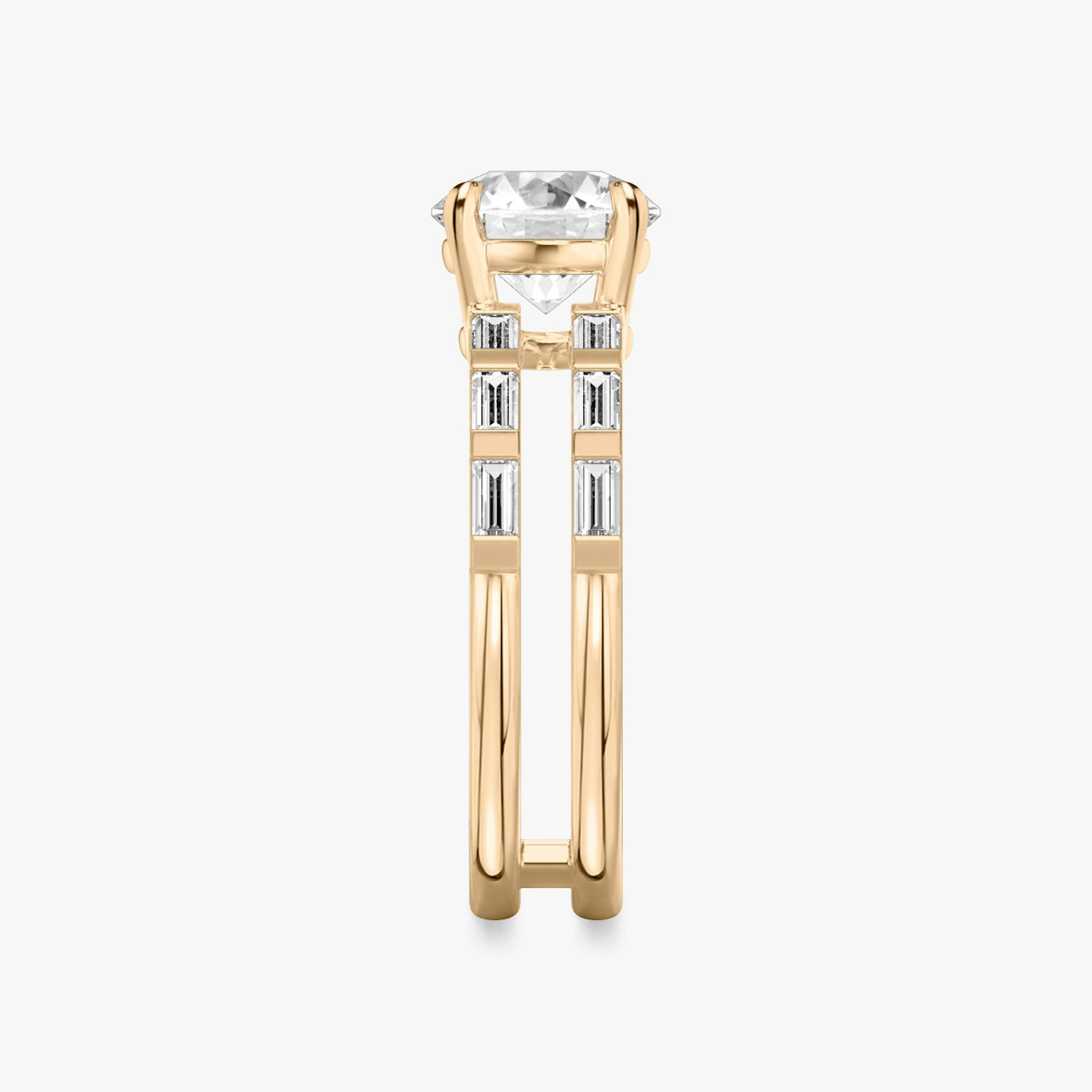 The Double Band | Round Brilliant | 14k | 14k Rose Gold | Band: Pavé | Carat weight: 2 | Band stone shape: Baguette | Diamond orientation: vertical