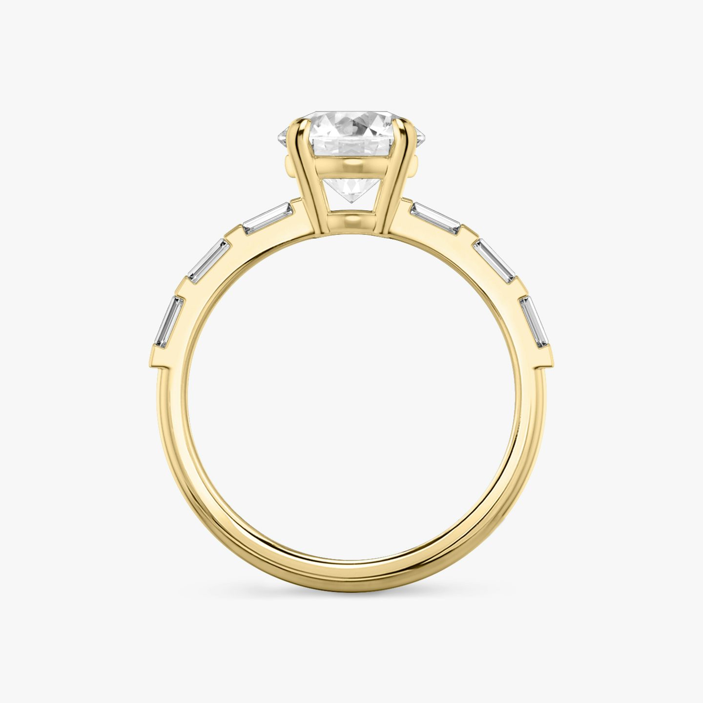 The Double Band | Round Brilliant | 18k | 18k Yellow Gold | Band: Pavé | Carat weight: See full inventory | Band stone shape: Baguette | Diamond orientation: vertical