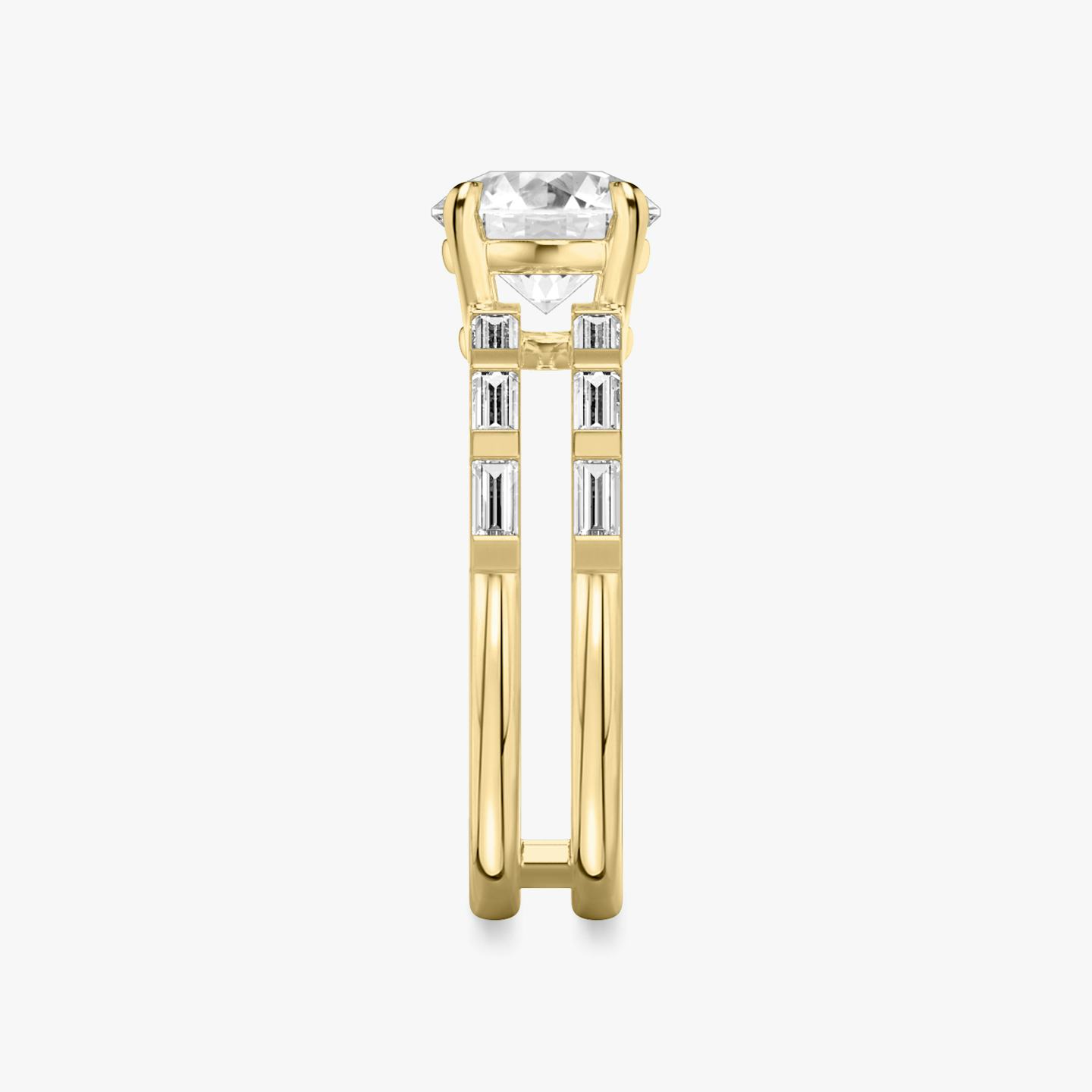 The Double Band | Round Brilliant | 18k | 18k Yellow Gold | Band: Pavé | Carat weight: 1 | Band stone shape: Baguette | Diamond orientation: vertical