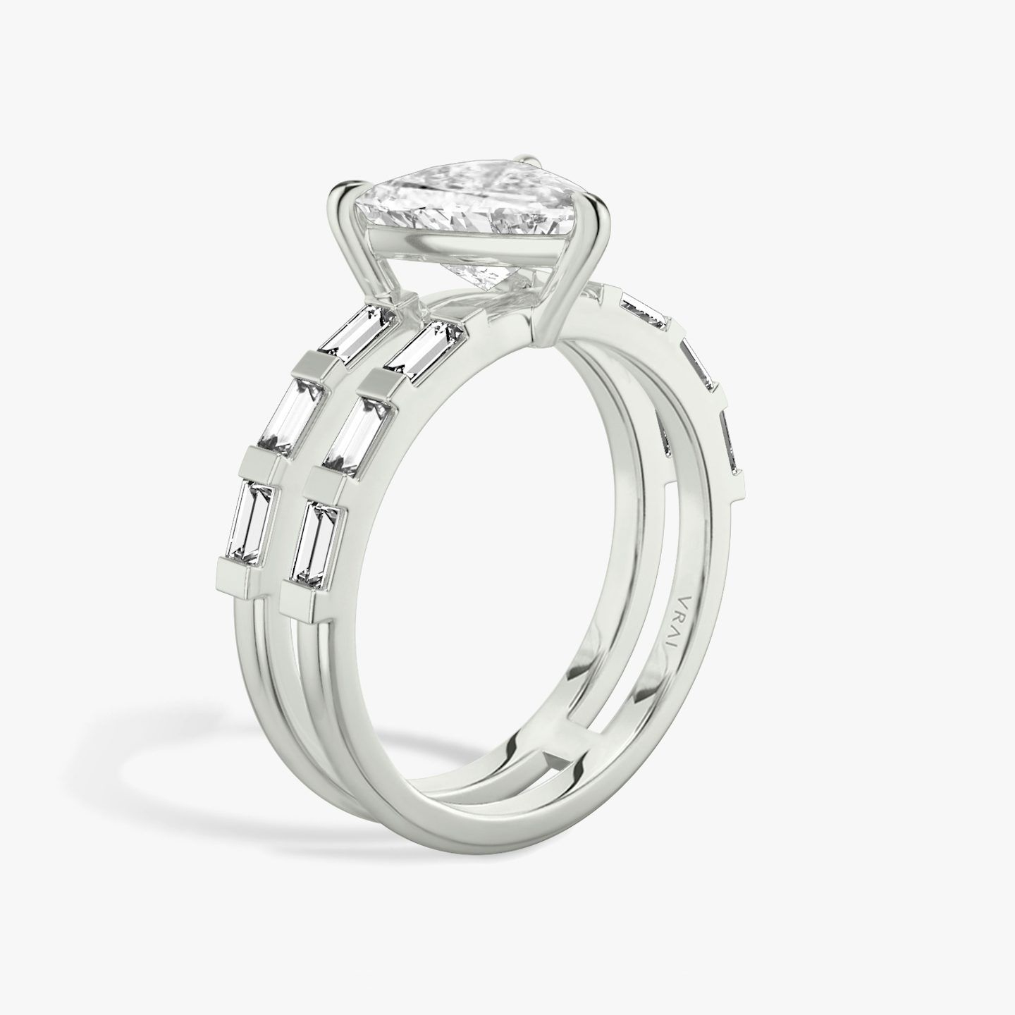 The Double Band | Trillion | 18k | 18k White Gold | Band: Pavé | Band stone shape: Baguette | Diamond orientation: vertical | Carat weight: See full inventory