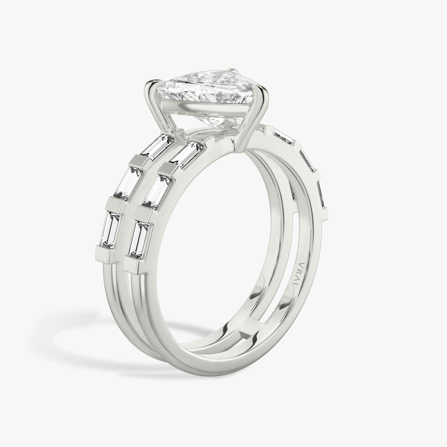 The Double Band | Trillion | Platinum | Band: Pavé | Band stone shape: Baguette | Diamond orientation: vertical | Carat weight: See full inventory