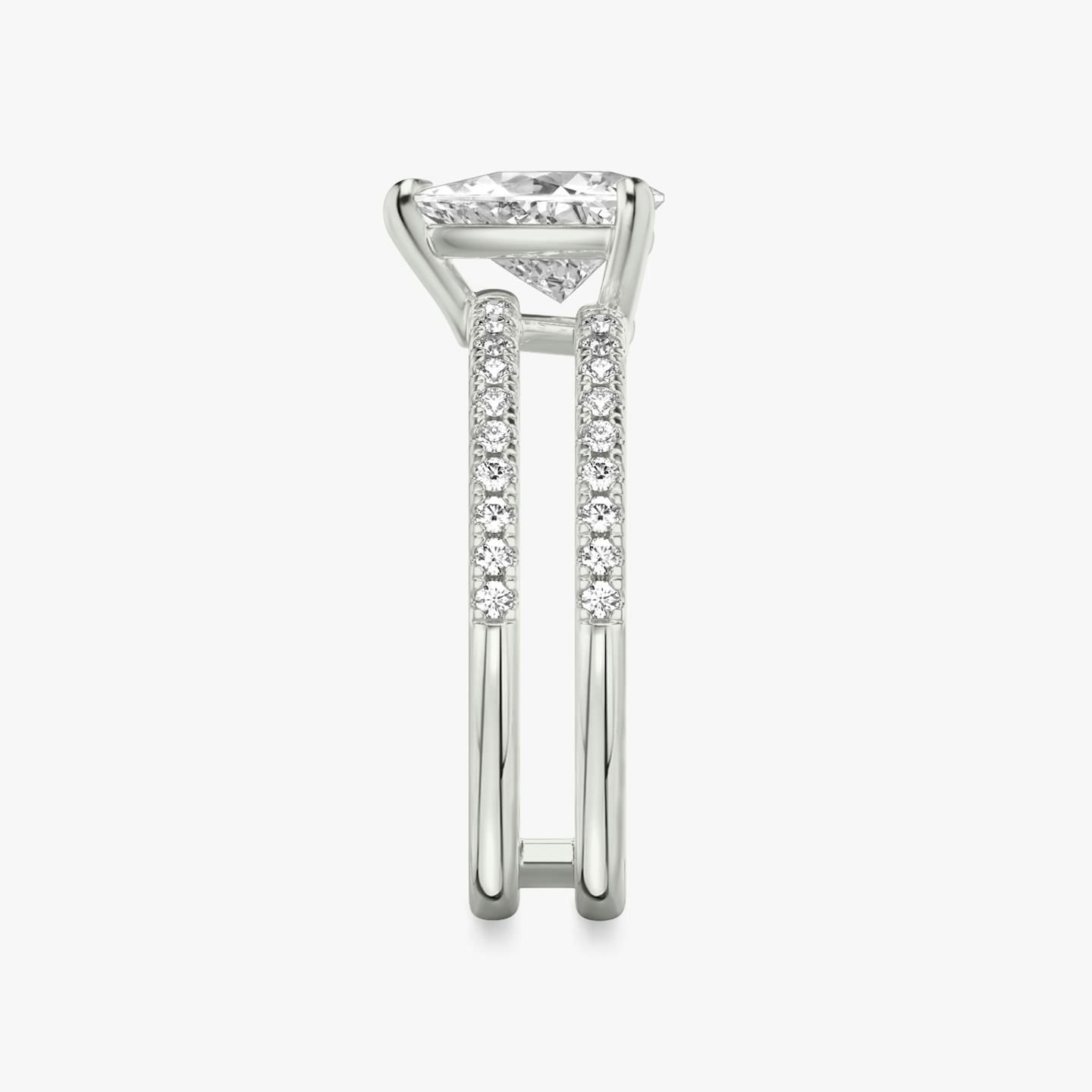 The Double Band | Trillion | Platinum | Band: Pavé | Band stone shape: Round Brilliant | Diamond orientation: vertical | Carat weight: See full inventory
