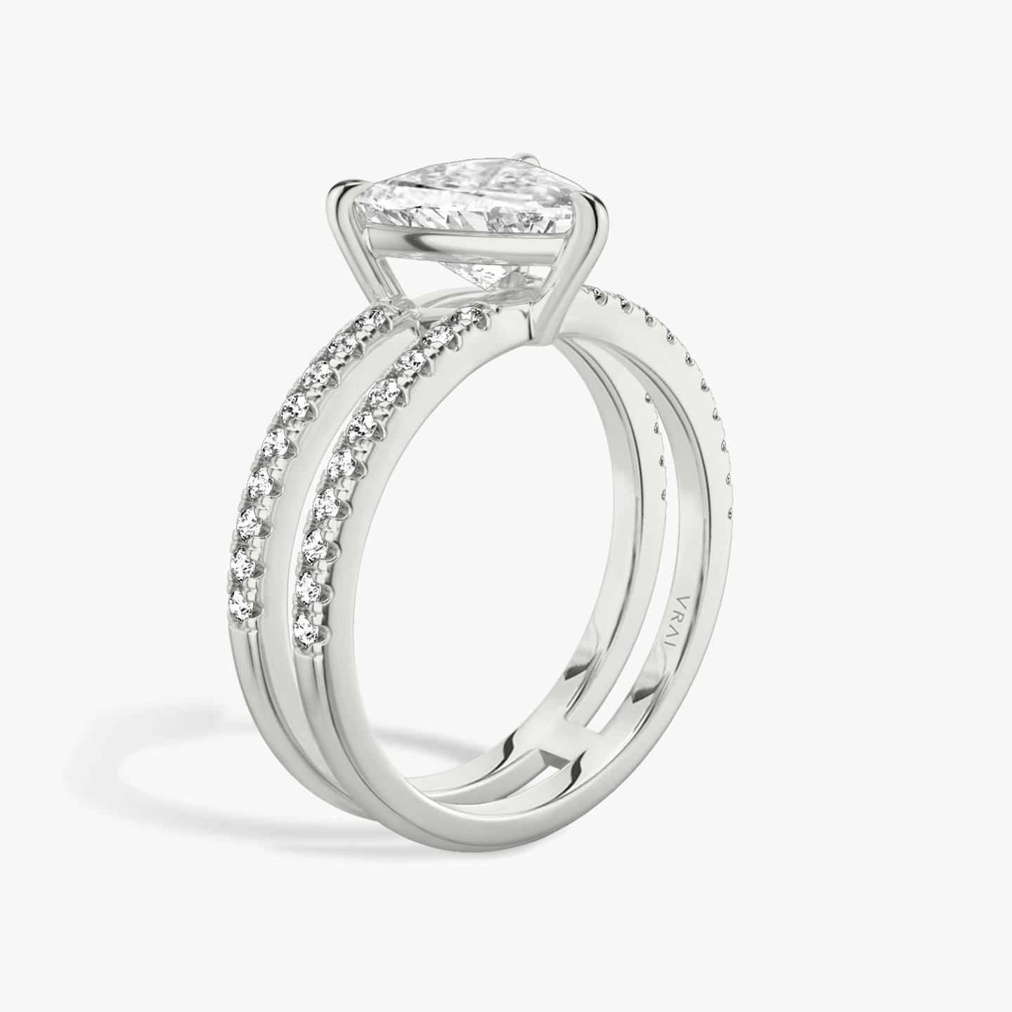 The Double Band | Trillion | 18k | 18k White Gold | Band: Pavé | Band stone shape: Round Brilliant | Diamond orientation: vertical | Carat weight: See full inventory
