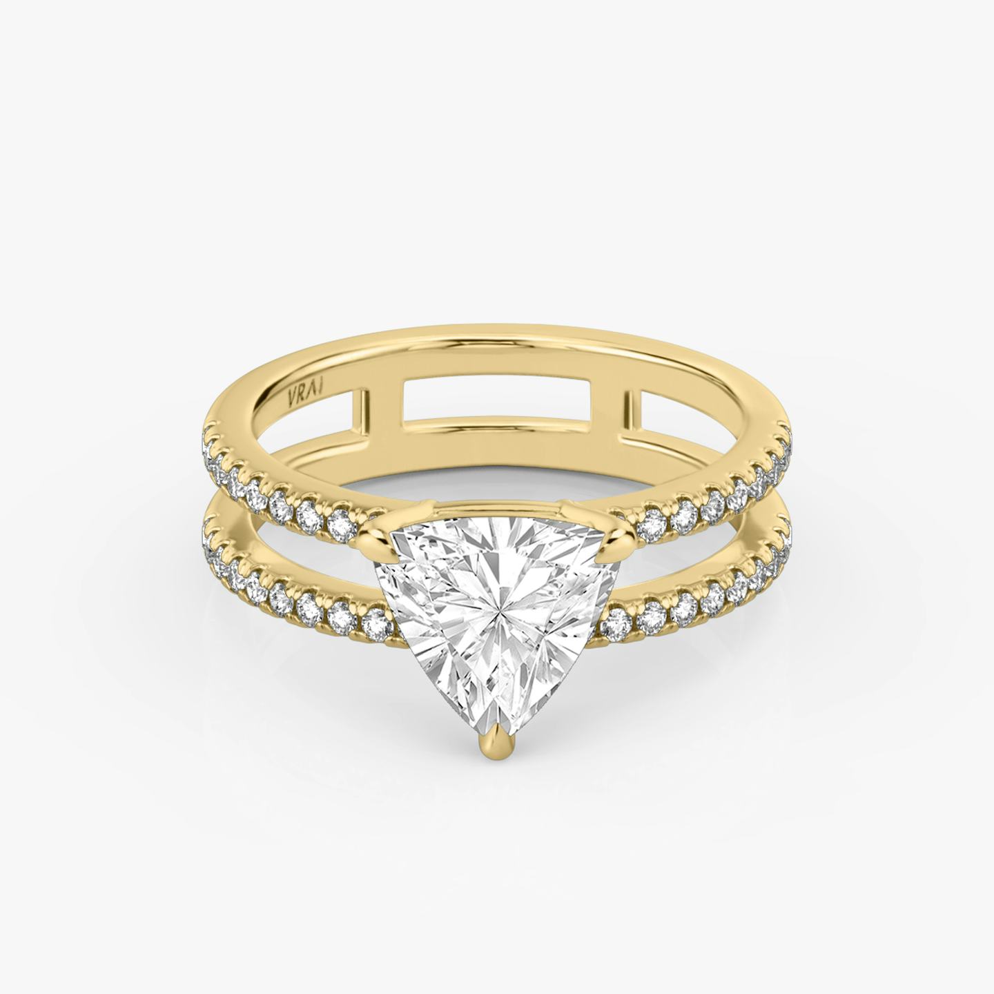 The Double Band | Trillion | 18k | 18k Yellow Gold | Band: Pavé | Band stone shape: Round Brilliant | Diamond orientation: vertical | Carat weight: See full inventory