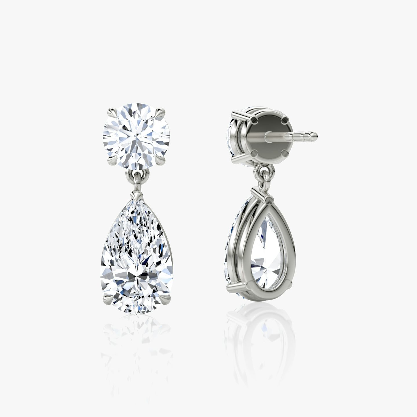 Boucle d'oreille Duo Drop | pear+round-brilliant | 14k | Or blanc 18 carats