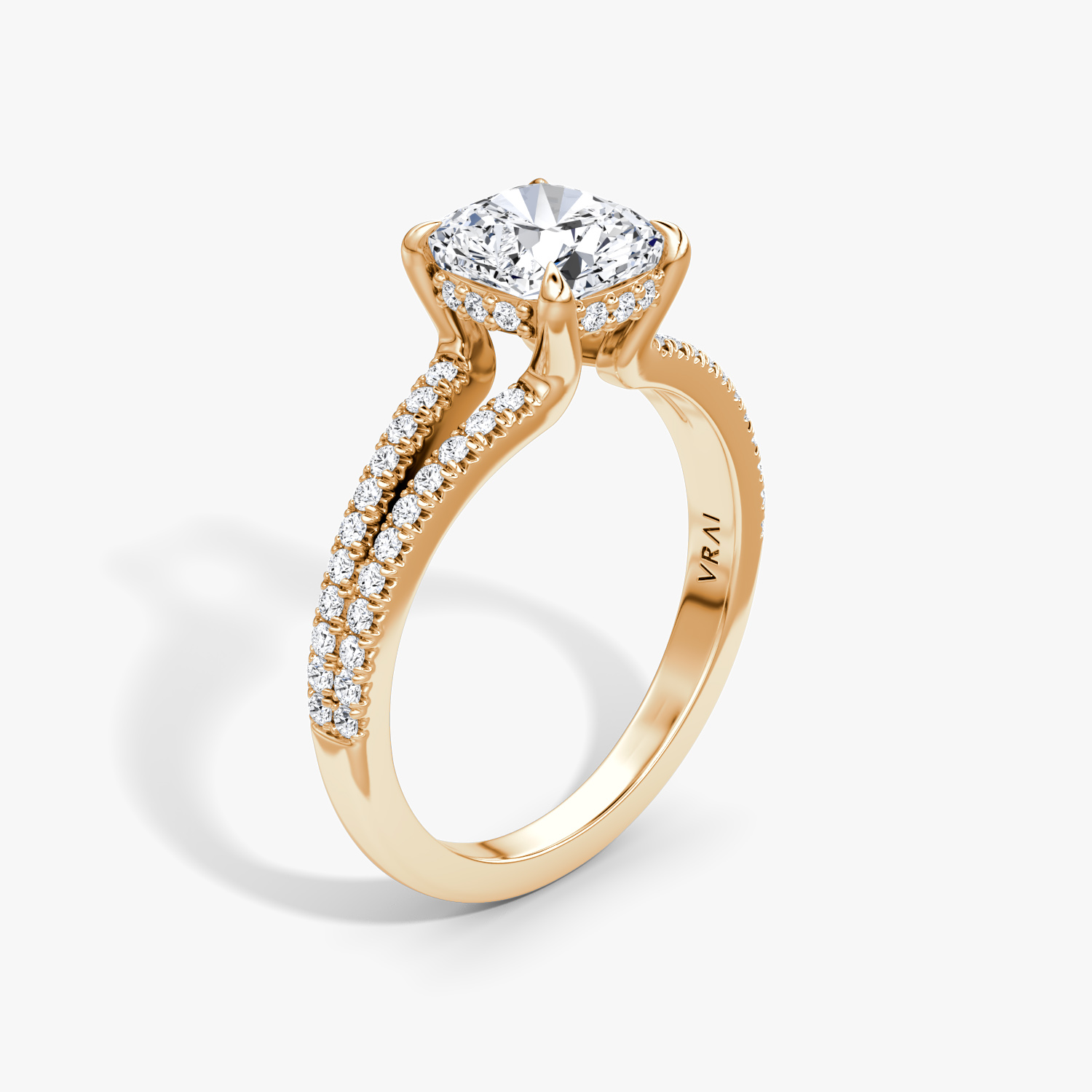 Floating Split Band Cushion Engagement Ring | 14k Rose Gold