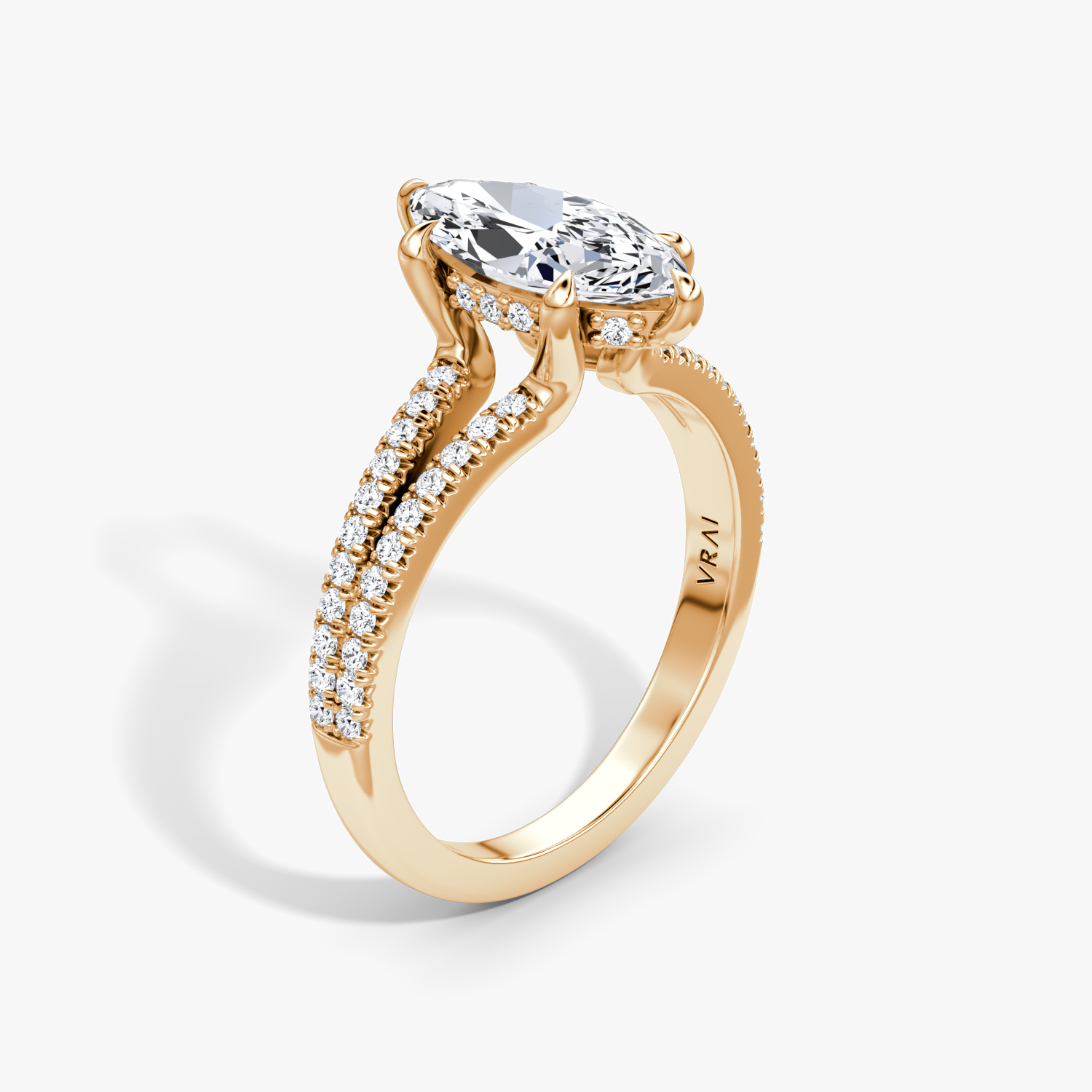 Floating Split Band Marquise Engagement Ring | 14k Rose Gold
