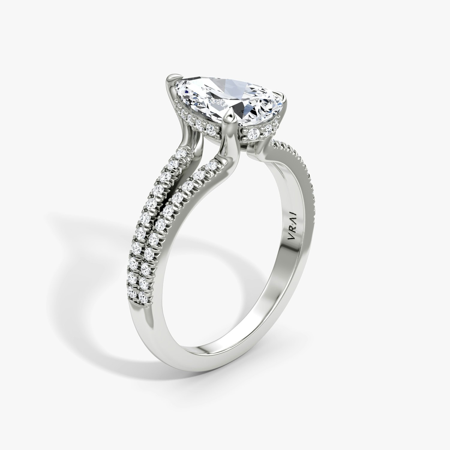 Floating Split Band Pear Engagement Ring | 18k White Gold