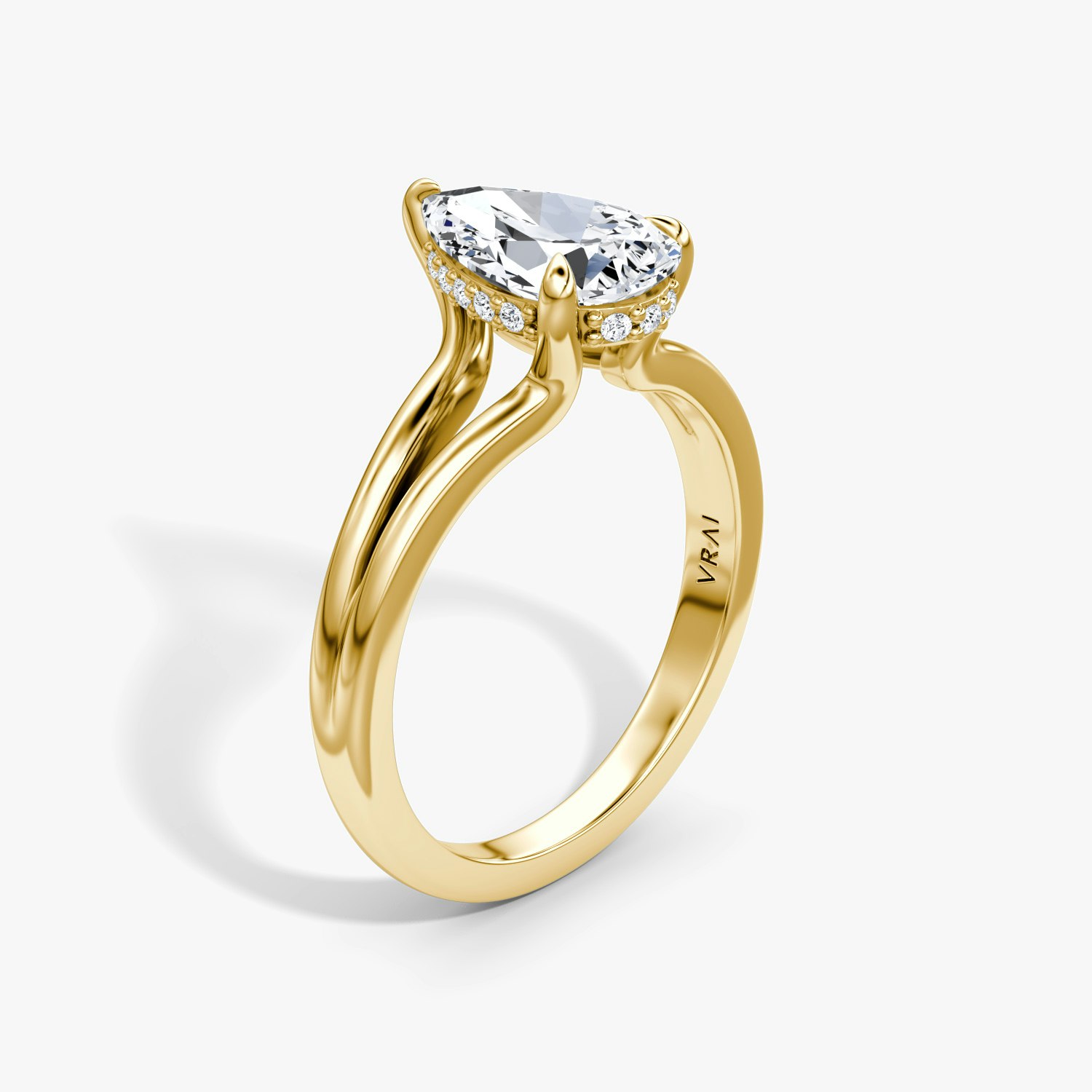 Floating Split Band Pear Engagement Ring | 18k Yellow Gold