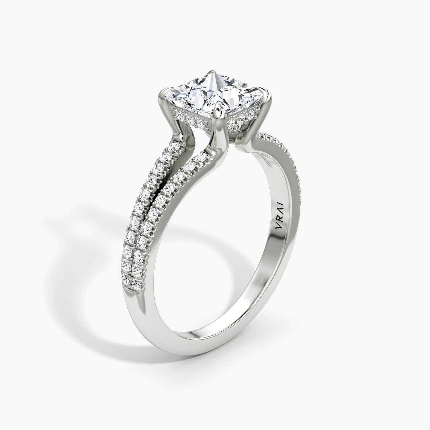 Floating Split Band Princess Engagement Ring | 18k White Gold