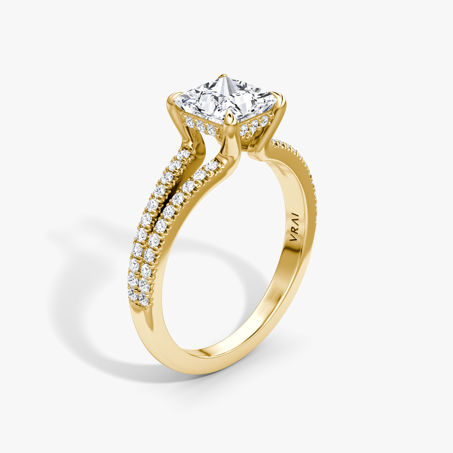 Floating Split Band Princess Engagement Ring | 18k Yellow Gold