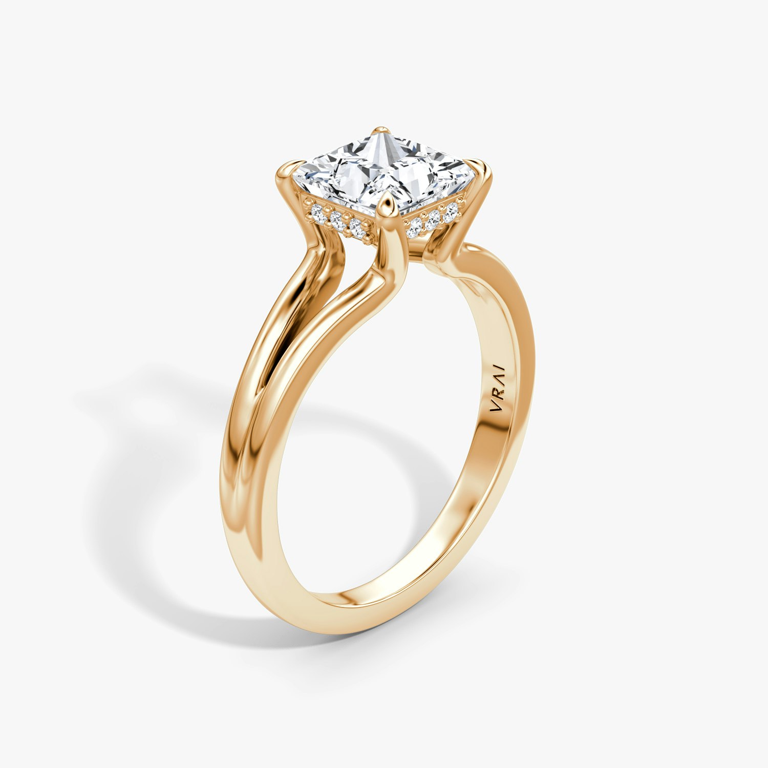 Floating Split Band Princess Engagement Ring | 14k Rose Gold