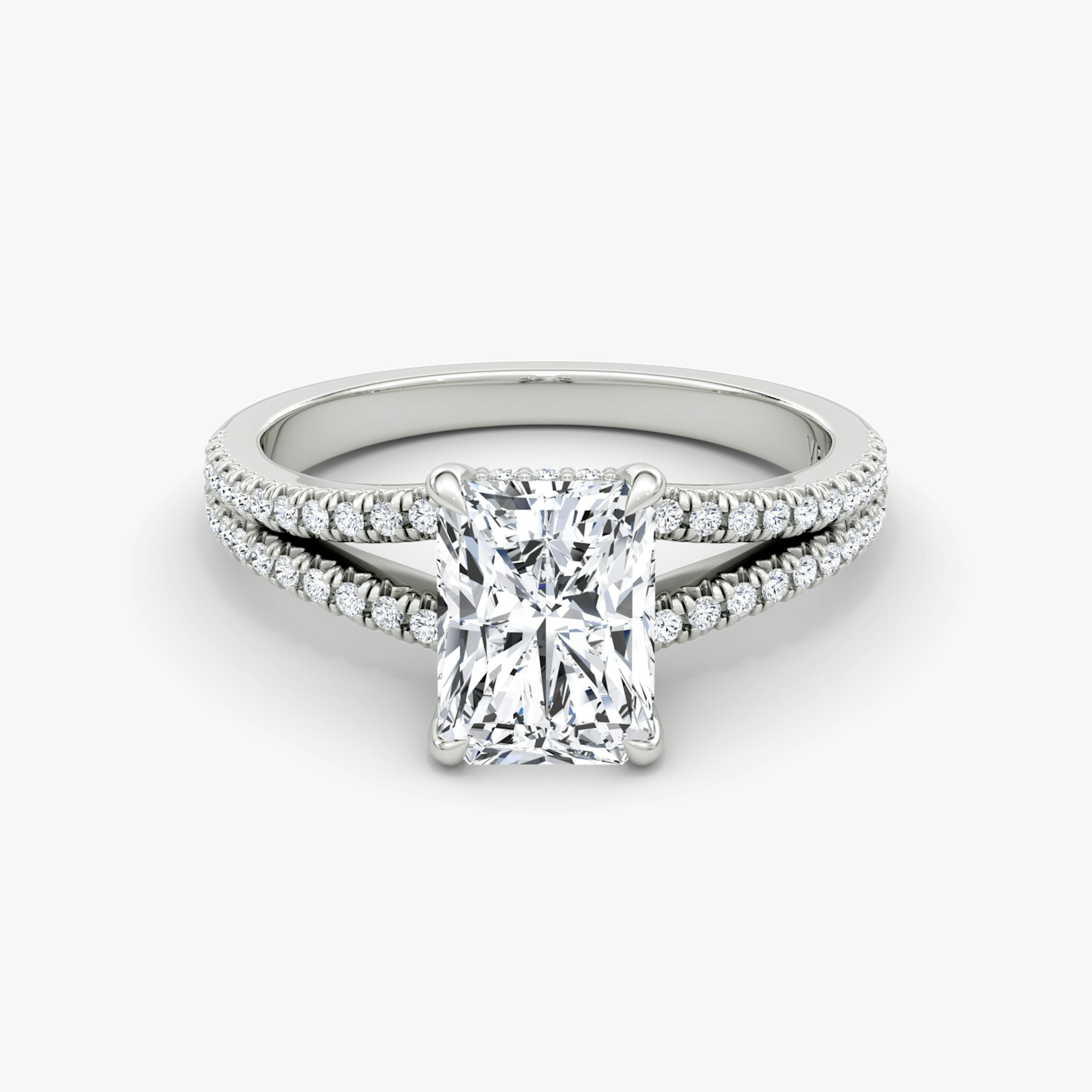 The Floating Split Band | Radiant | Platinum | Band: Pavé | Diamond orientation: vertical | Carat weight: See full inventory