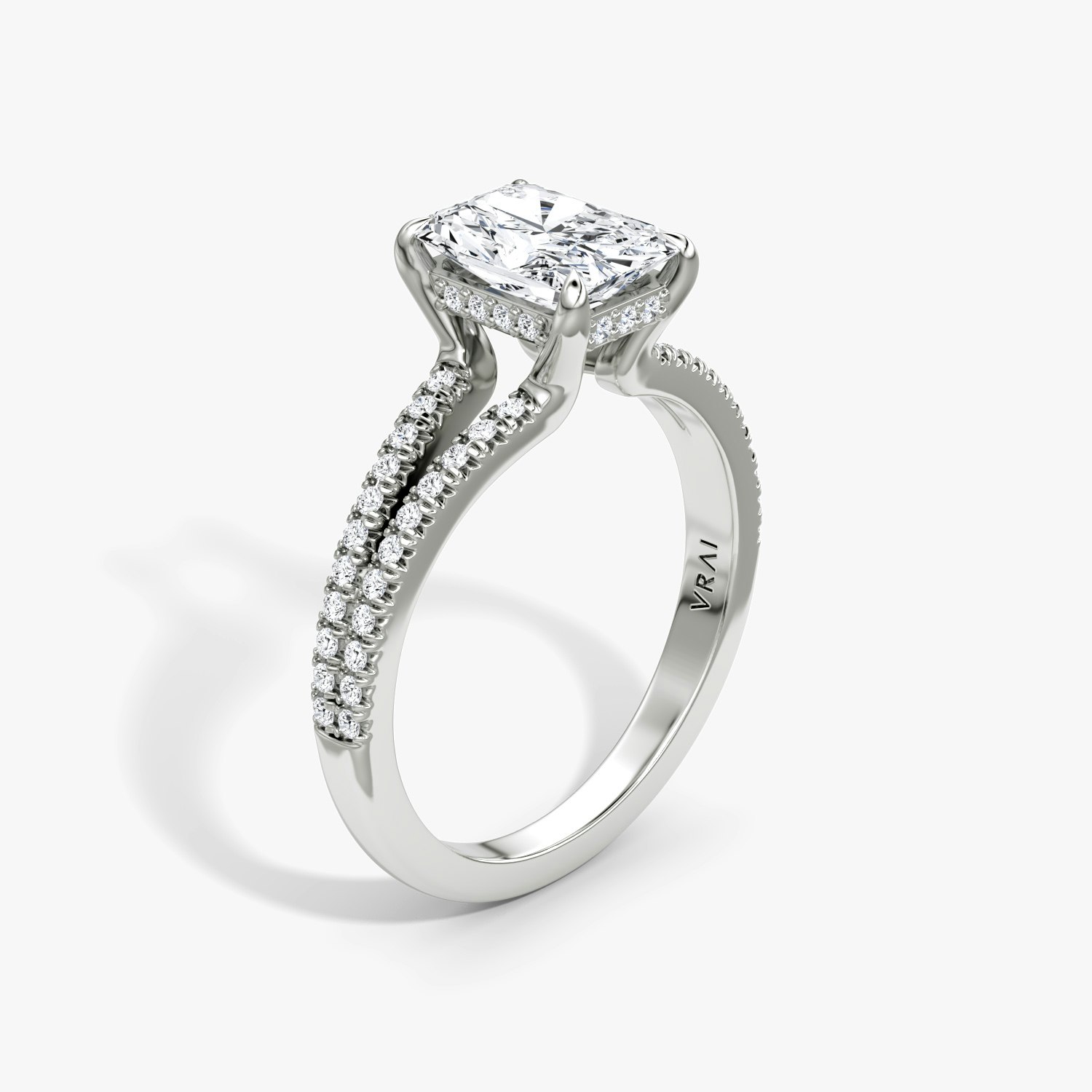 Floating Split Band Radiant Engagement Ring | 18k White Gold