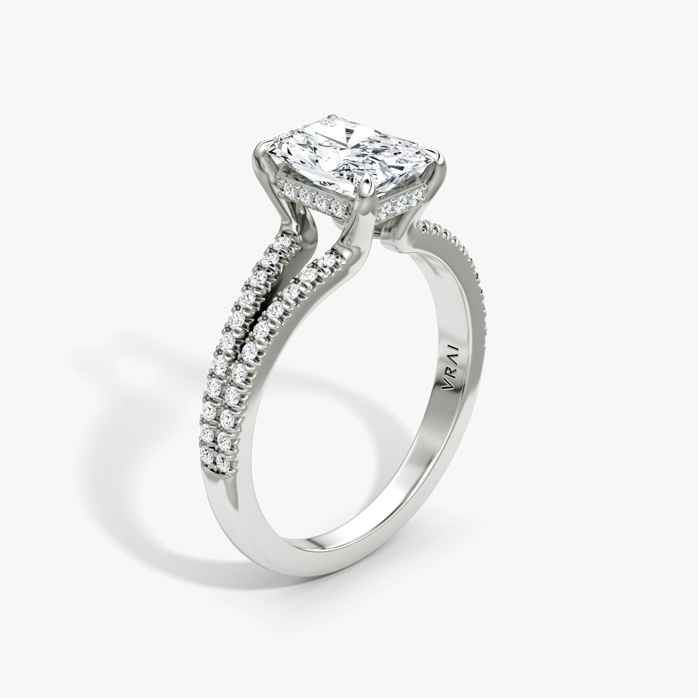 The Floating Split Band | Radiant | 18k | 18k White Gold | Band: Pavé | Diamond orientation: vertical | Carat weight: See full inventory