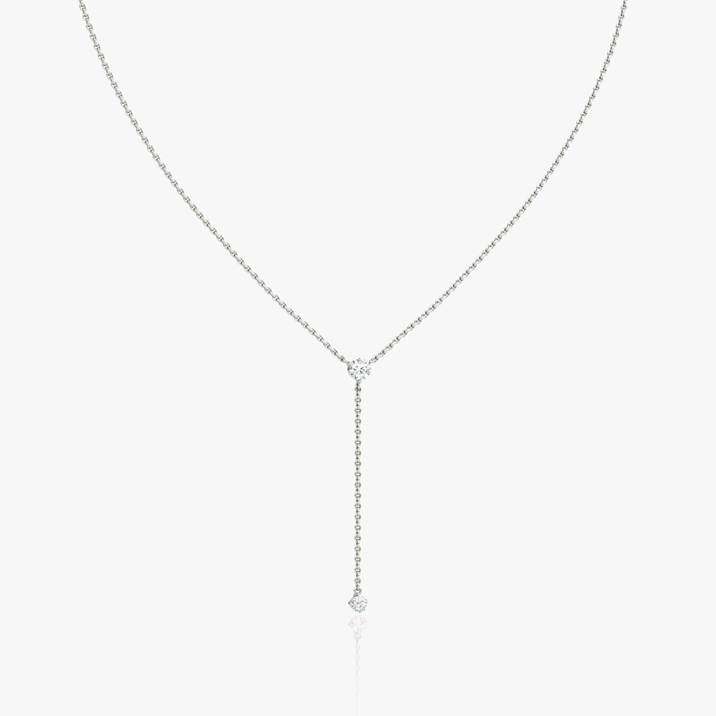 Duo Lariat Necklace | Round Brilliant | 14k | 18k White Gold | Chain length: 16-18