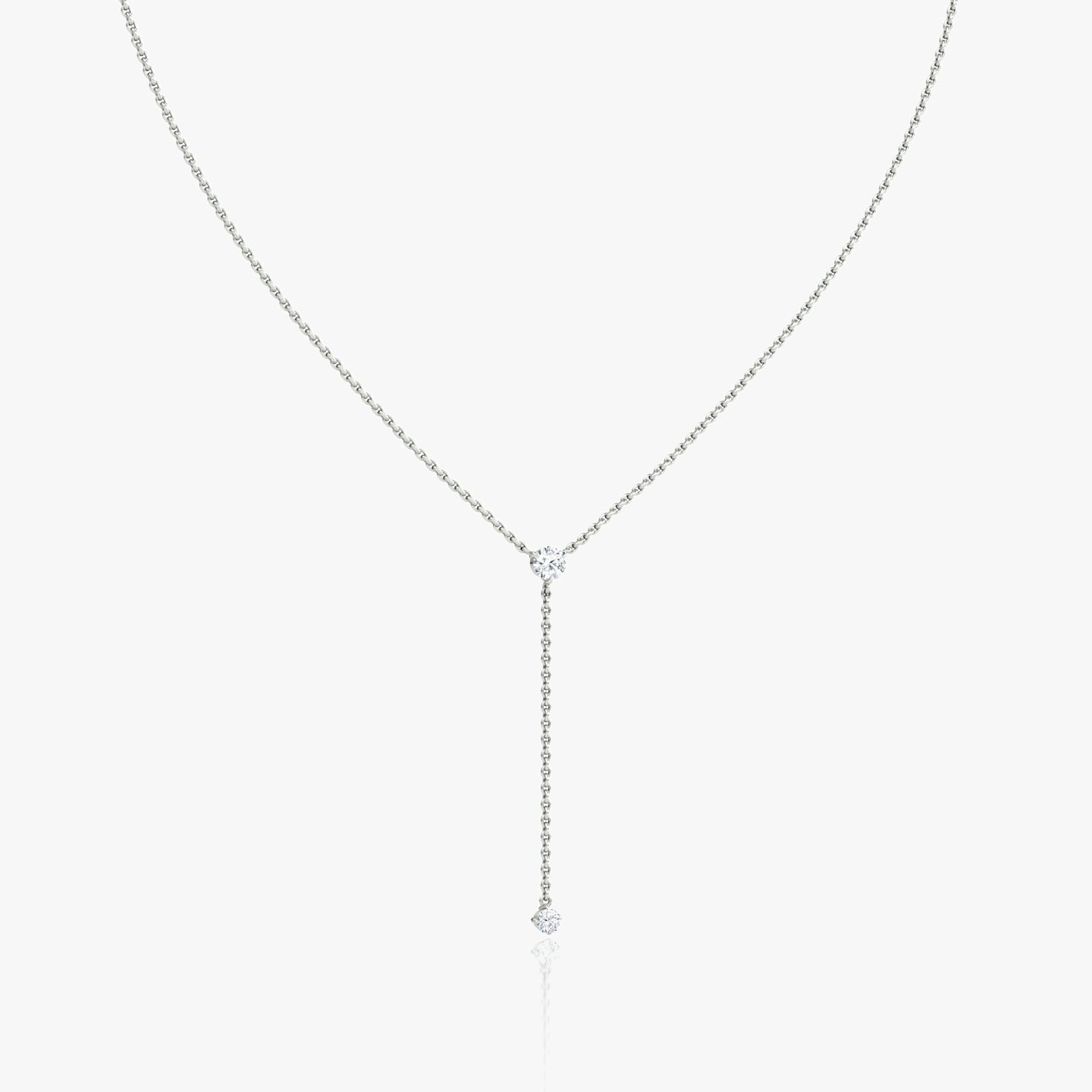 Duo Lariat Necklace | Round Brilliant | 14k | 18k White Gold | Chain length: 16-18