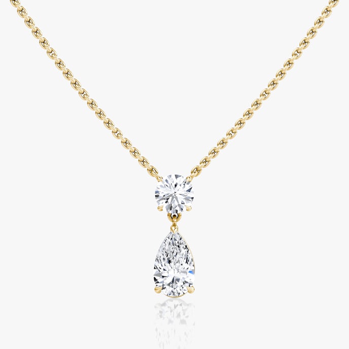 Duo Drop NecklaceRound Brilliant and Pear | Yellow Gold