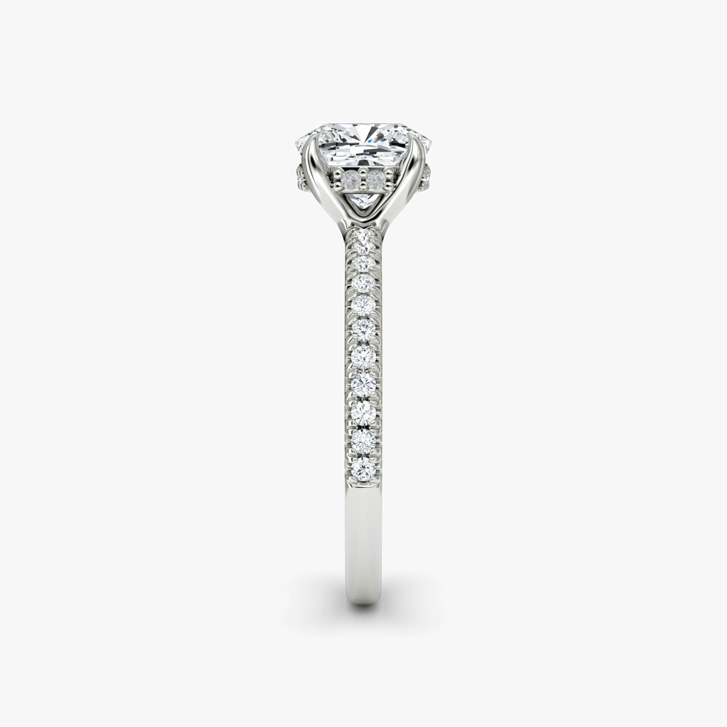 The Floating Solitaire | Pavé Cushion | 18k | 18k White Gold | Band: Pavé | Diamond orientation: vertical | Carat weight: See full inventory