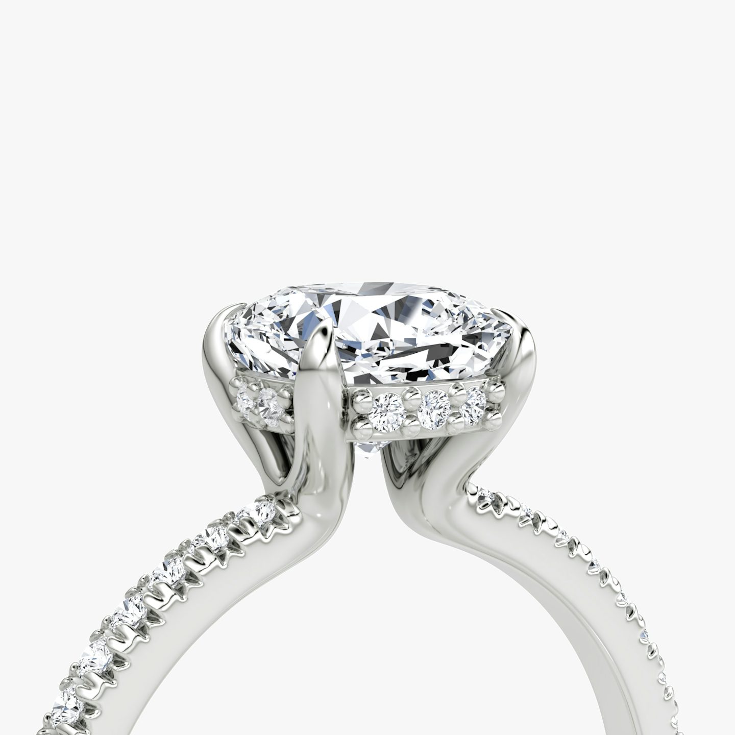The Floating Solitaire | Pavé Cushion | 18k | 18k White Gold | Band: Pavé | Diamond orientation: vertical | Carat weight: See full inventory